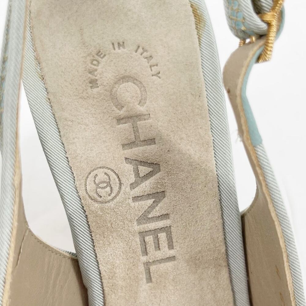 Chanel Cruise 2013 Metallic Gold Teal Satin Camellia Flower Slingback Heels 36C - Picture 8 of 13